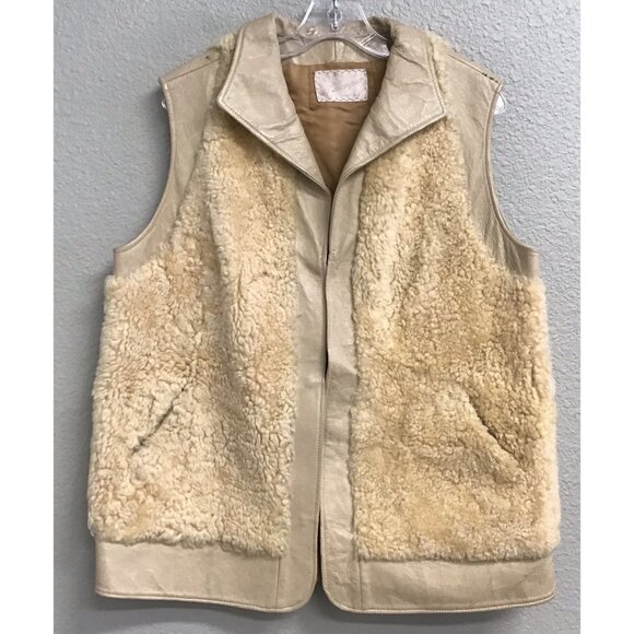 Vintage 1960’s Sherpa Leather Vest Al Thompson of Portland Men’s Beige Flaw M/L - Picture 1 of 15